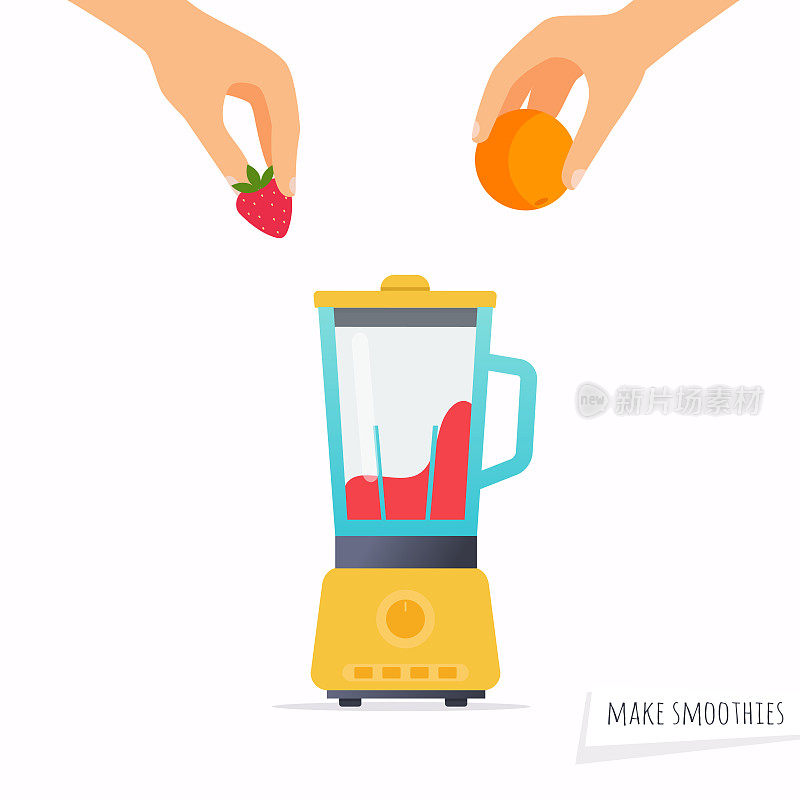 Make a smoothie. Hand holding fruit. Flat design modern vector illustration concept.